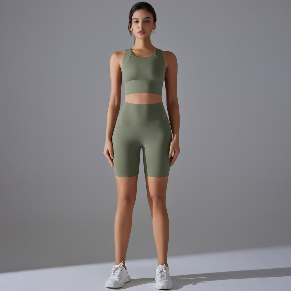 New high-waisted, butt-lifting, antibacterial yoga shorts - barely-there feel, sports bra, and quick-dry running & yoga set for women