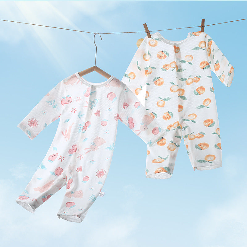 Newborn summer romper: baby long-sleeve loungewear for infants and toddlers - perfect for home, air conditioning, and crawling