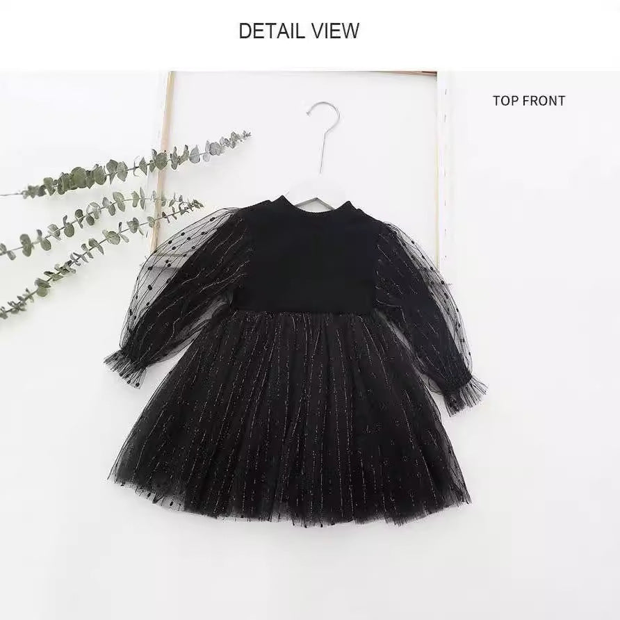 Girls' autumn new arrivals: girls' dress, girls' tulle skirt - stylish bubble sleeve knitted mesh skirt