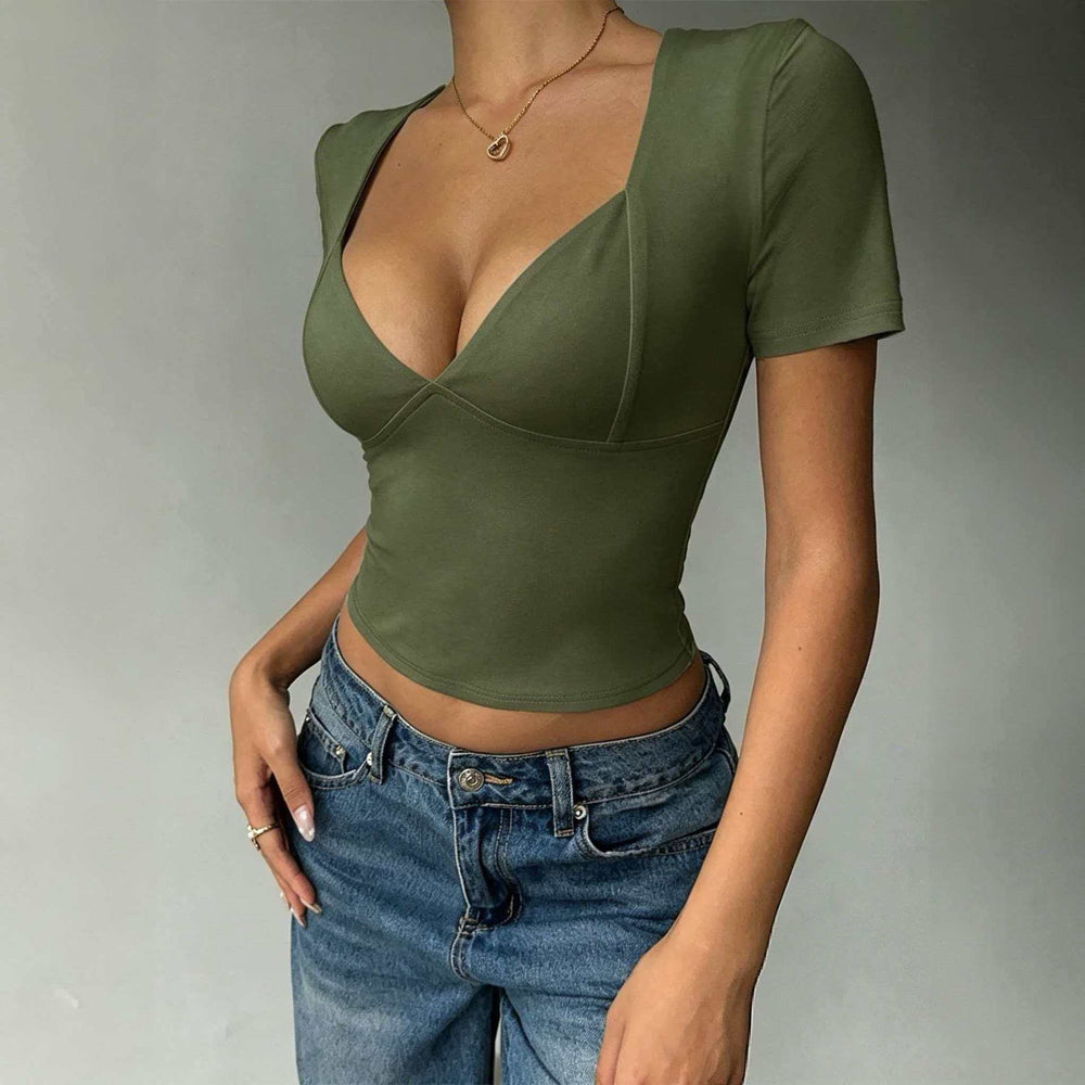new european and american cross-border y2k hot girl style v-neck solid color tank top t-shirt women's autumn/winter  exclusive