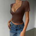 new european and american cross-border y2k hot girl style v-neck solid color tank top t-shirt women's autumn/winter  exclusive