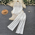 Lazy style pink embroidersequinshirtloose pantstwo-piece set female autumwork clothingslimming lookelegantfashionsuit