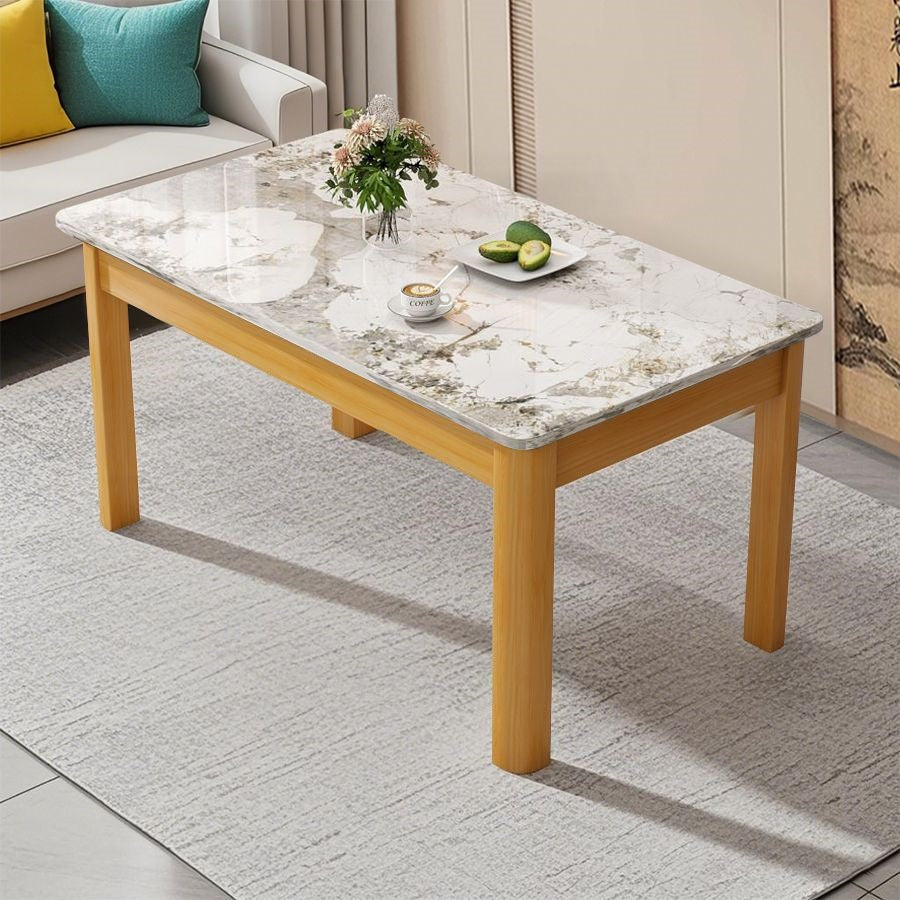Nordic rock slab dining table and chair set - minimalist modern rectangular faux solid wood home dining table for small spaces