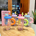 Summer high-looking tea warehouse plastic cup cartoon large capacity handle straw cup student outdoor portable ice straw