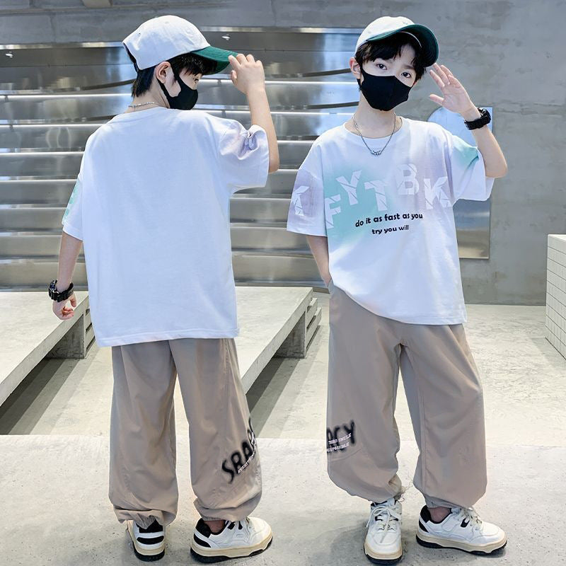 Student casual short-sleeve sports set -  summer new korean style trendy handsome boy's two-piece outfit
