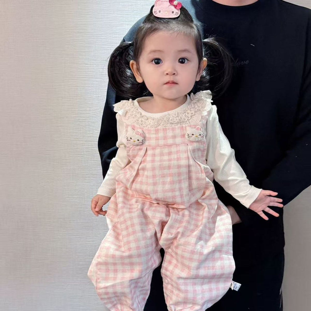 Spring & fall bottom shirt one-year-old baby girl cartoon overalls suit baby spring & fall style long sleeves cute outing clothes