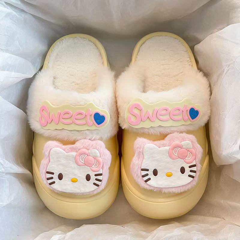 New arrivalwinterheattech detachable cotton slippers for women popular cartoon kt cat dopamine style durable princess cotton shoes