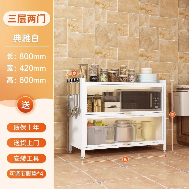Kitchen storage rack floor-standing multi-layer storage cabinet sideboard microwave oven for home with door multifunctional cabinet storage rack