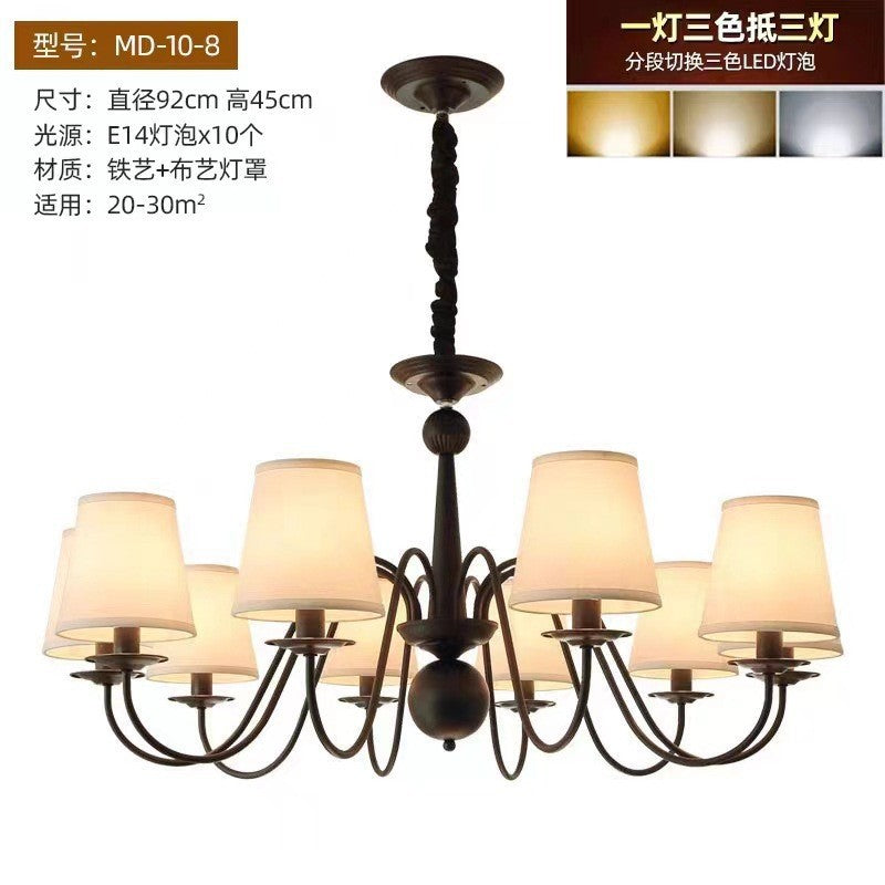 Vintage American Country Chandelier Living Room Pastoral Master Bedroom Bauhaus Nordic Simple Restaurant Fabric Home Lighting