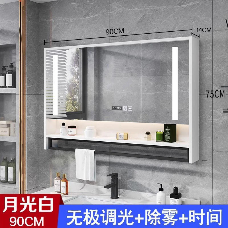 Light luxury bathroom smart mirror cabinet separate bathroom wall-mounted mirror box touch anti-fog integrated cabinet with lamp storage