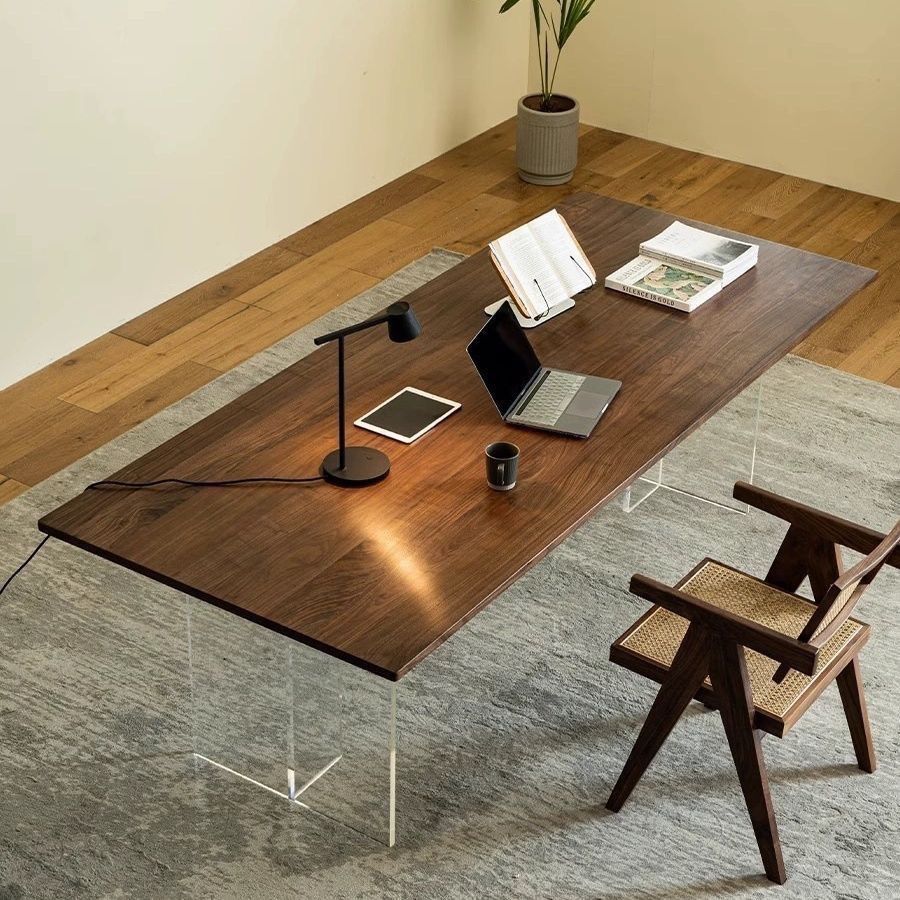 Walnut minimalist dining table acrylic desk tea table solid wood home office desk computer desk study large board table