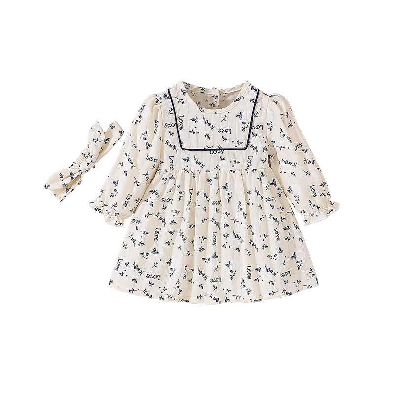 Girls' 100% cotton dress -  spring/autumn korean style - baby fashion doll collar - love butterfly detail - cinched waist long sleeve dress