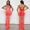 C6689 cross-border   fashion women's solid color mesh rhinestone camisole maxi dress