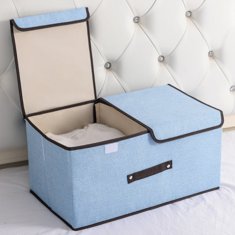 Cotton and linen double cover storage box foldable large storage box sundries sorting box covered underwear storage box wholesale