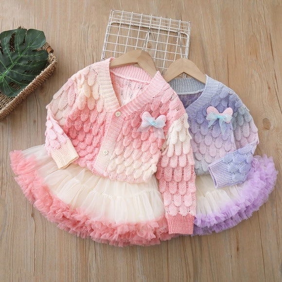 Girls' knitted dress - new year's style red dress - princess dress - baby girl's first birthday christmas dress