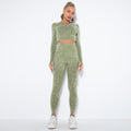 European and american new seamless washed smiley face yoga set - activewear long sleeve top and butt-lifting yoga pants two-piece set