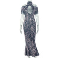 Fashion style cross-border silm color matching women's clothing retro socialite hip skirt chest wrap banquet high collar elegant long dress