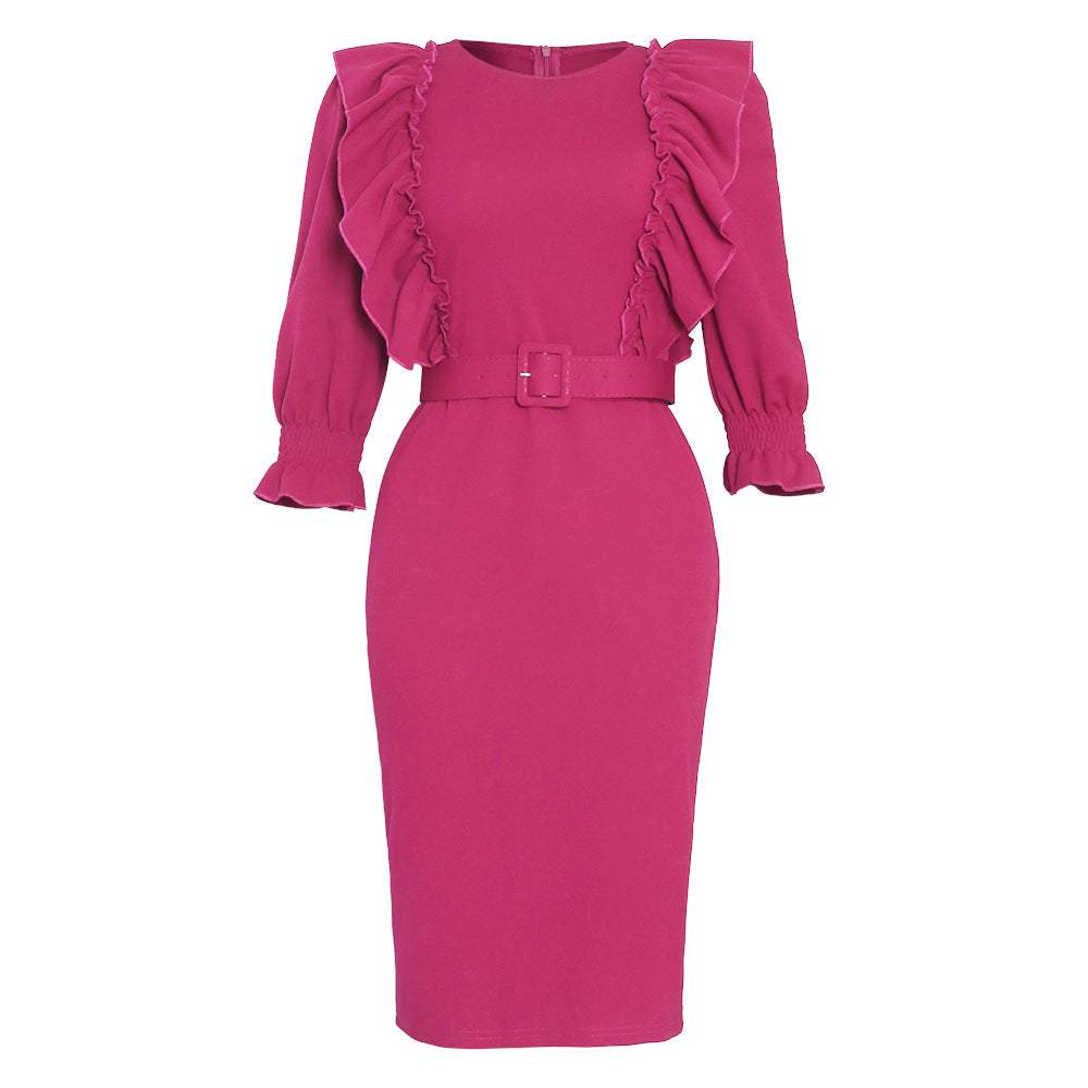 e-commerce african foreign trade  clothing fashion professional ol large size women's clothing half length sleeve dress belt