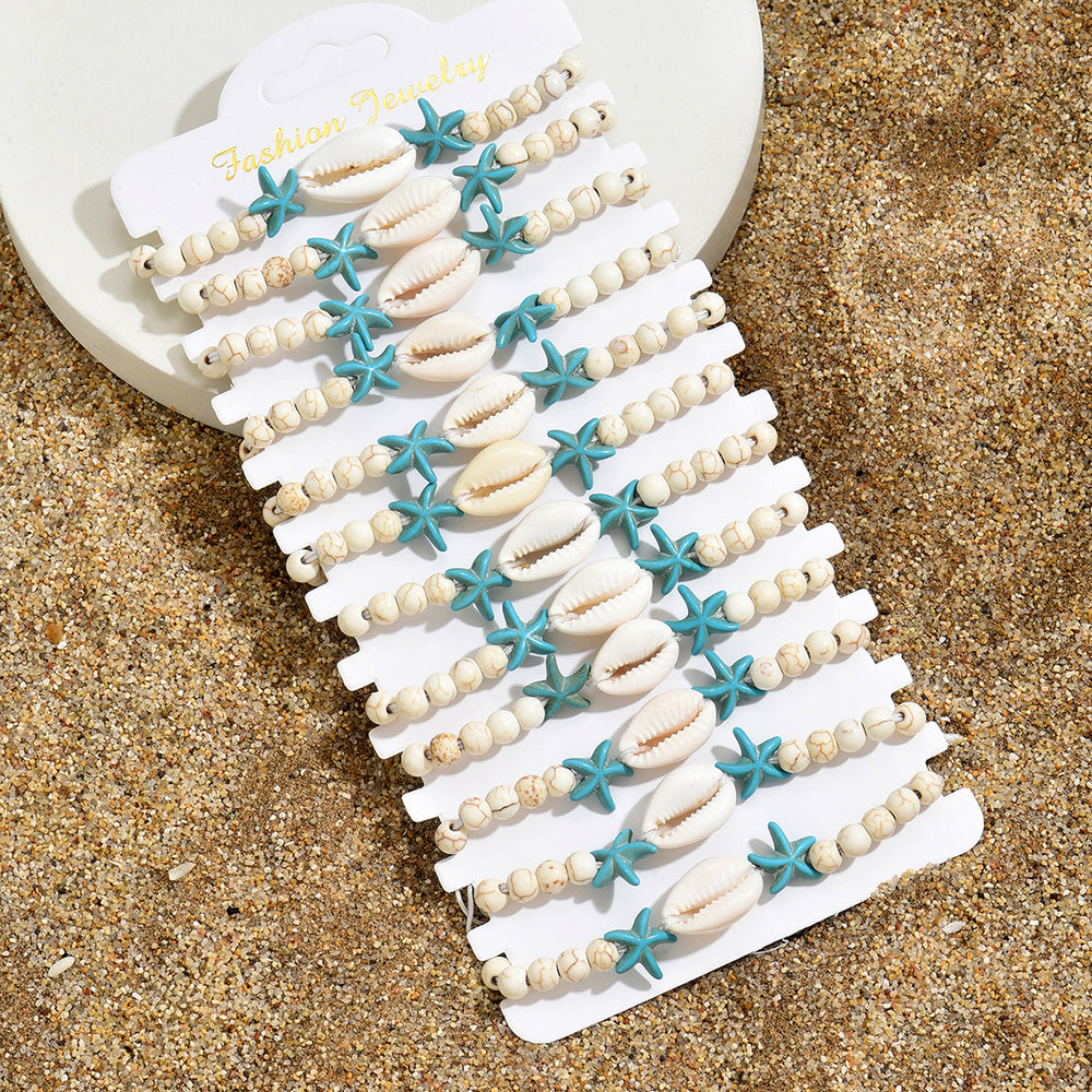 Wholesale seashell bracelets - european & american cross-border summer ocean resort style - starfish charms, adjustable beaded couple bracelets