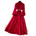 High-end elegance women's dress  new arrivalfrench heavy industry crochet waist single breasted silm lace long skirt