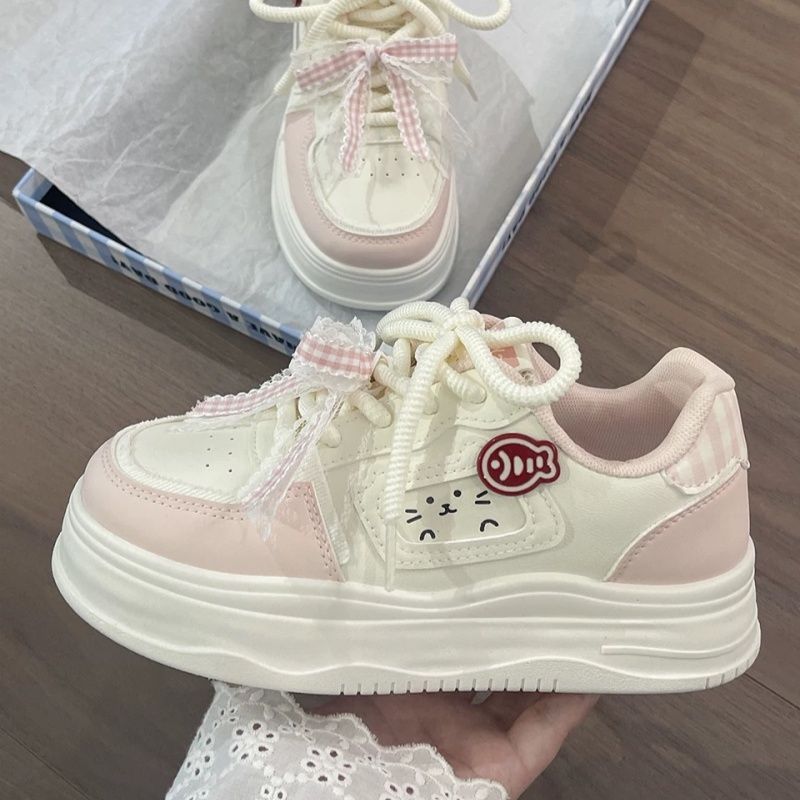 spring new thick-soled platform sneakers, korean style cute white shoes, girls' versatile all-match shoes, perfect for skirts, student casual shoes