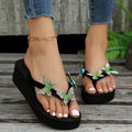 Roman plus size sandals and slippers for women, 2024 summer new arrivals, european and american style rhinestone butterfly thong sandals, foreign trade wedge heel platform sandals