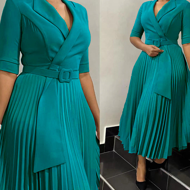 D3291 women's foreign trade dress,  autumn/winter new arrival, ol style fashion suit collar pleated waist plus size african dress
