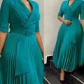 D3291 women's foreign trade dress,  autumn/winter new arrival, ol style fashion suit collar pleated waist plus size african dress