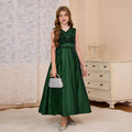 fashionexportfashion stylegirl dress long skirt v-neck evening dress satin princess dress catwalk classysequin skirt