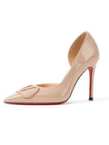 2025new arrival thin heel pointed toe patent leather socialite high heels v buckle side hollow red bottom nude light breath elegantflats women