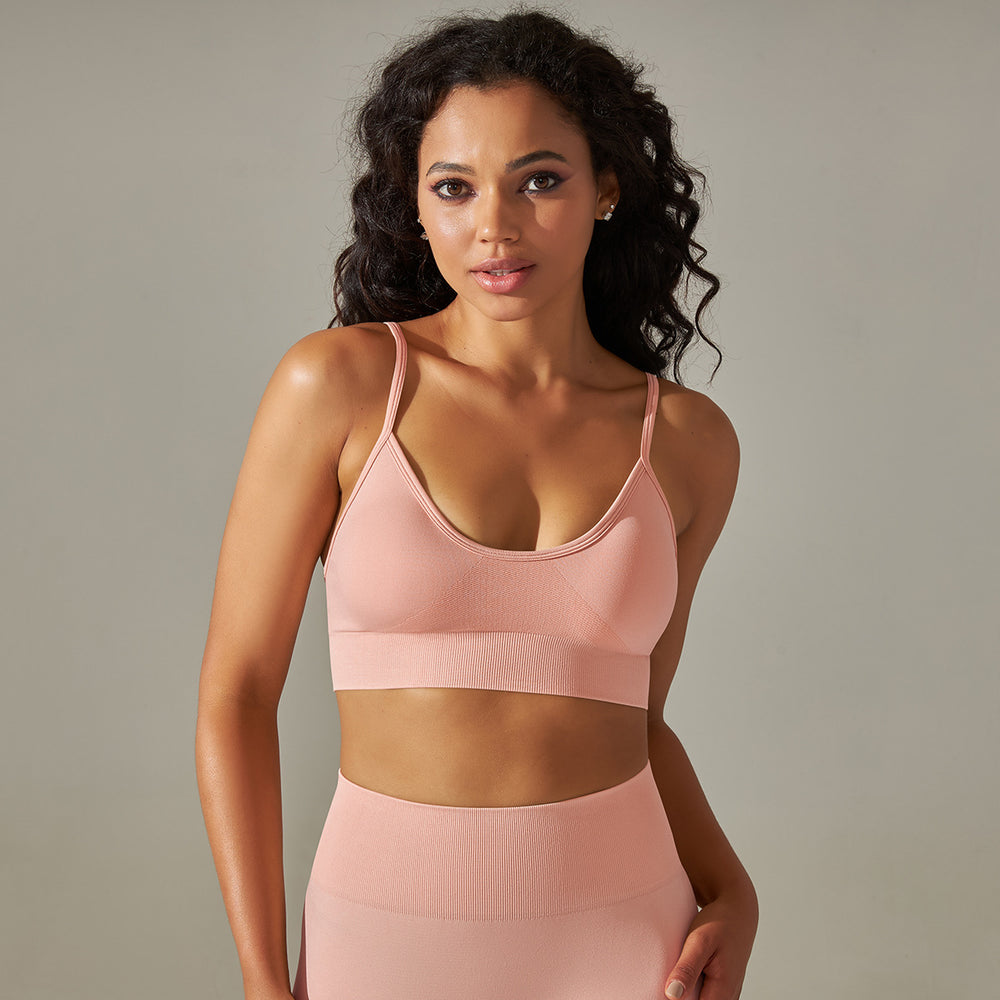 New arrival seamless knittingsexy back yoga clothes thin shoulder strap sports bra bubble wrap push-up fitness vest