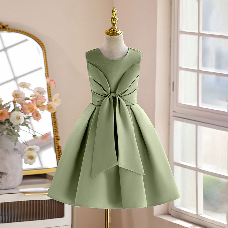 Girls' luxury satin dress - minimalist sleeveless pleated skirt, princess style - hot new arrival for cross-border e-commerce