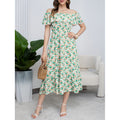 listing: new  women's original elegant ruffle off-the-shoulder printed dress