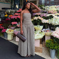 European and american cross-border women's clothing:  summer new arrival - elegant retro plaid bandeau high-waisted vacation-style maxi dress
