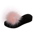 Spring/summer new women's european and american fashion faux fox fur slippers korean style outdoor one-strap slides home furry fur slippers