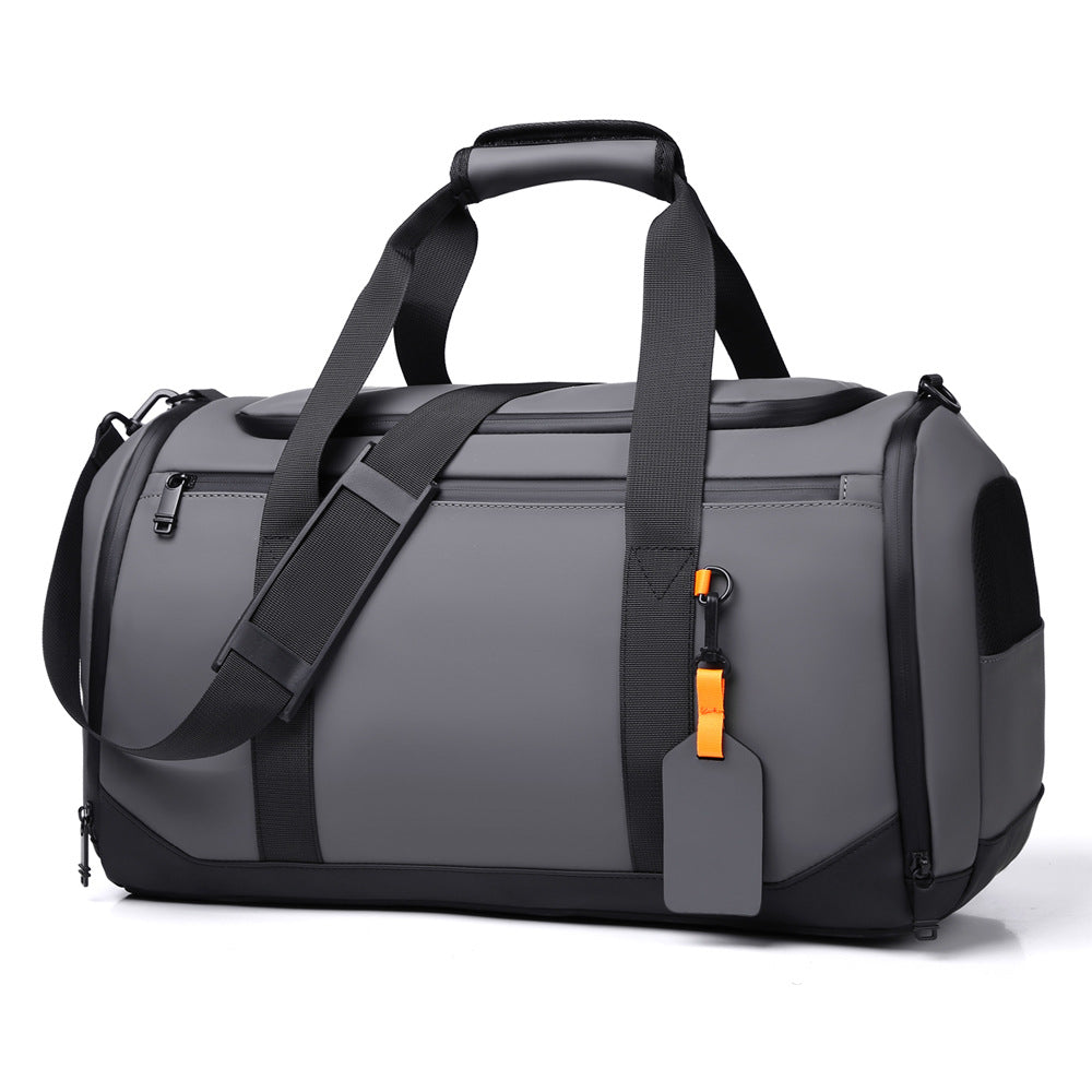 New leather film travel bag large capacity independent shoe position portable fitness bag can be hung tie rod dormitory luggage wholesale
