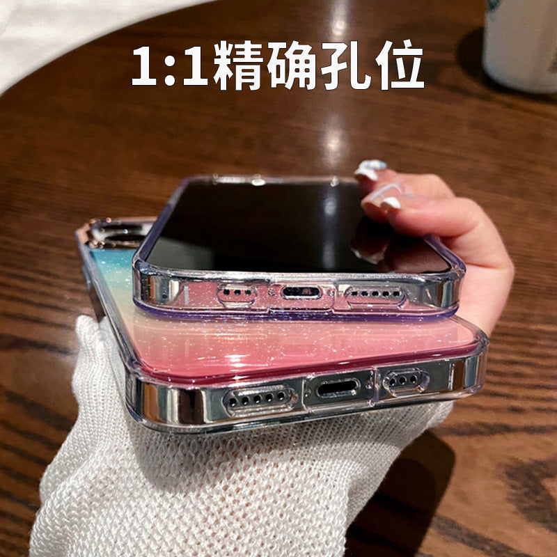 Suitable for apple 17promax single color mobile phone case iphone14 creative gradient glitter 15 acrylic protective cover