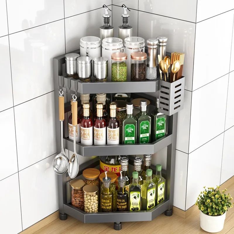 Gun gray spice rack triangle storage rack stove countertop corner chopstick tube storage corner kitchen corner fan-shaped rack