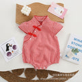 Newborn baby summer lightweight chic breathable outfit - baby girl's triangular cheongsam style flutter sleeve romper bodysuit