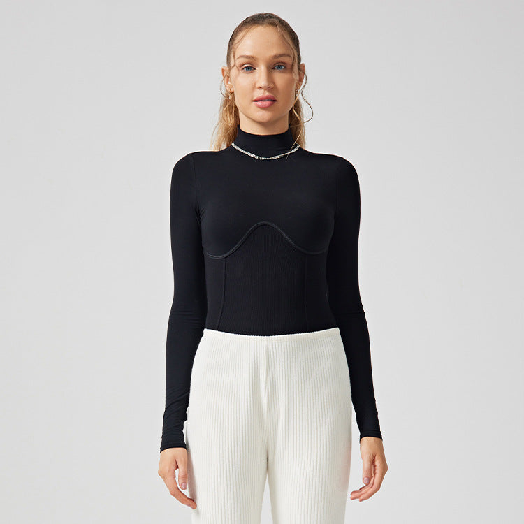women's long-sleeve high-intensity slim-fit activewear top - running, slimming, stand collar, workout top, yoga top (can be worn as outerwear)
