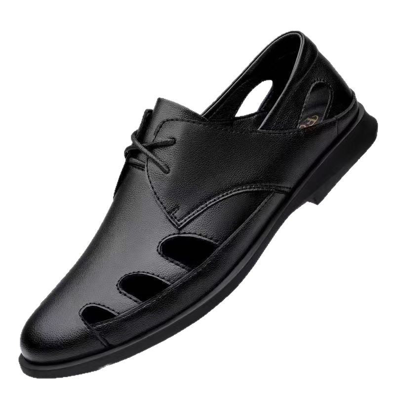 Special big salenew arrivalmen leather sandals summer breathable leather shoes middle-aged and elderly soft bottom dad hole shoes cut out