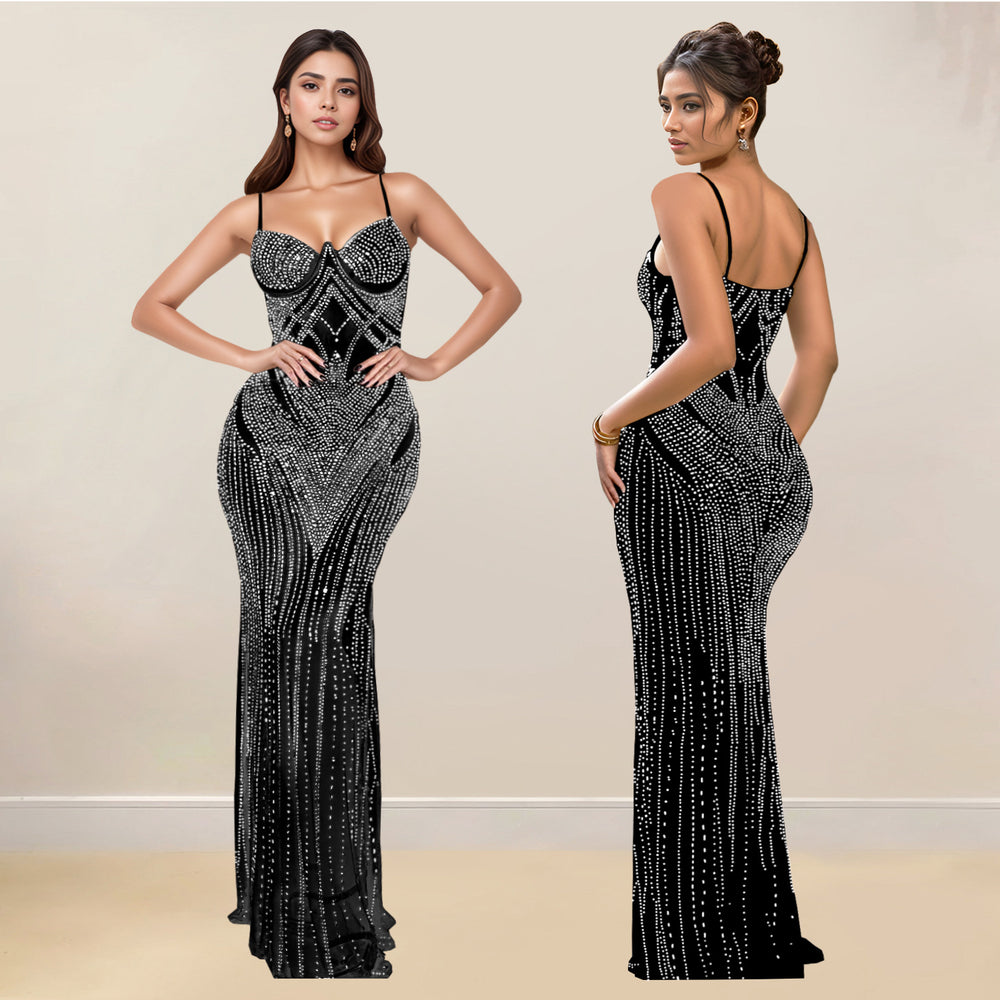 C7153 cross-border   fashion women's sleeveless bodycon rhinestone cami dress