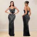 C7153 cross-border   fashion women's sleeveless bodycon rhinestone cami dress