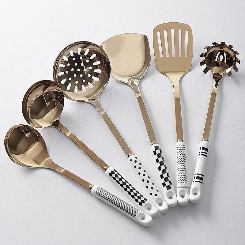 Polka dot kitchen utensils stainless steel cooking spatula frying spatula custom kitchen gadgets household soup ladle spatula set customization