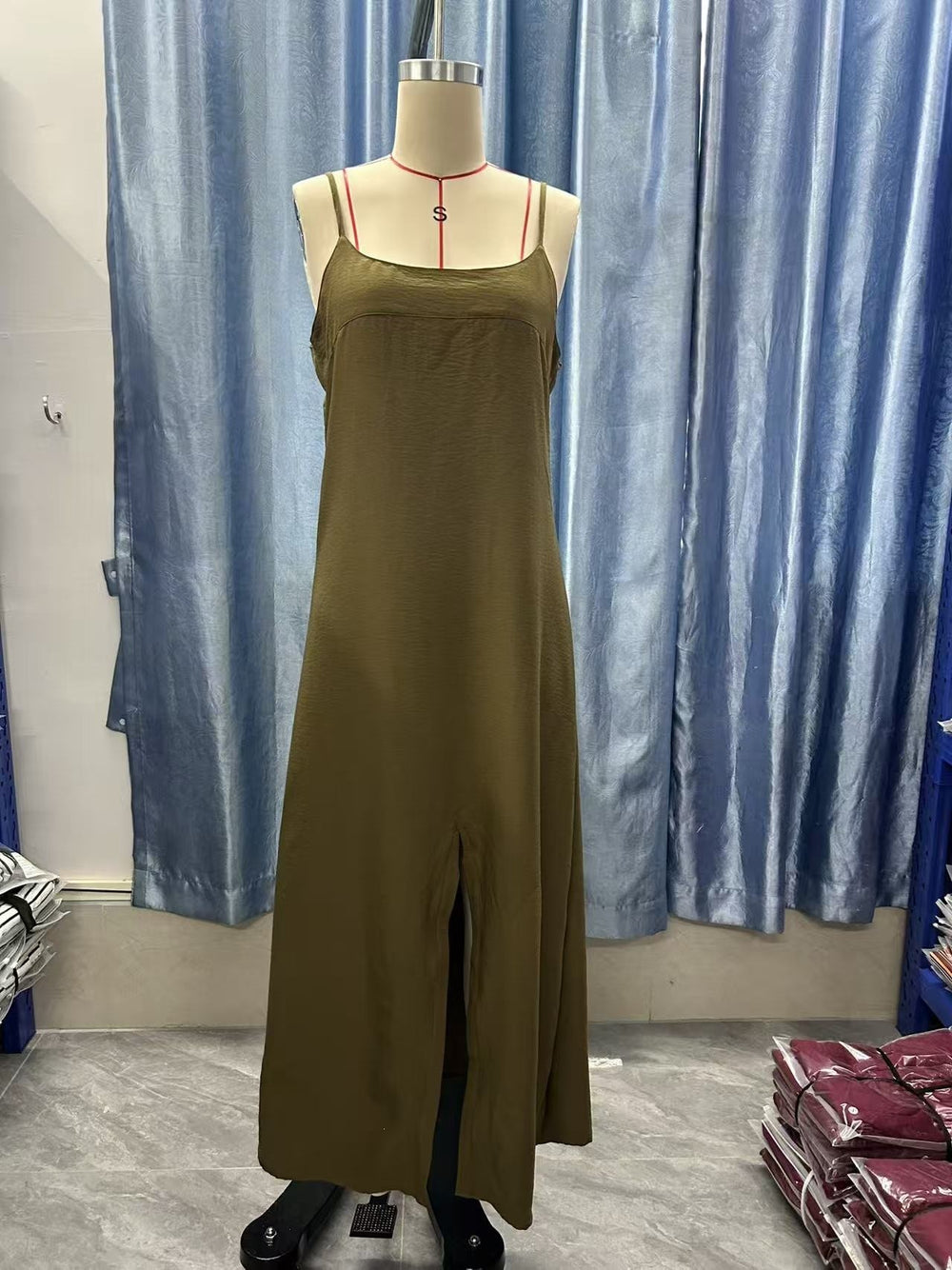 European and american cross-border independent station  summer new fashion elegant casual slit solid color camisole dress women's clothing
