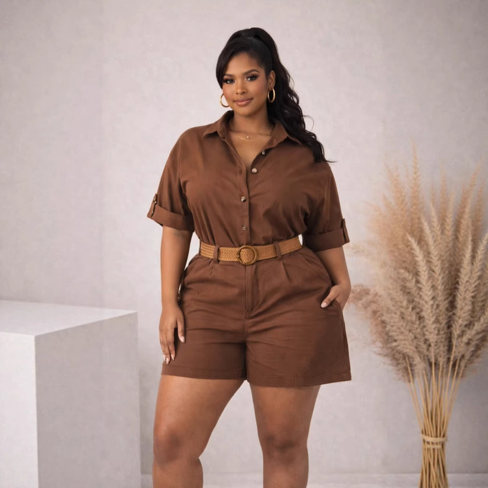 European and american cross-border women's clothing  summer new arrivals: african-style plus size turn-down collar short sleeve shirt and wide leg shorts casual set
