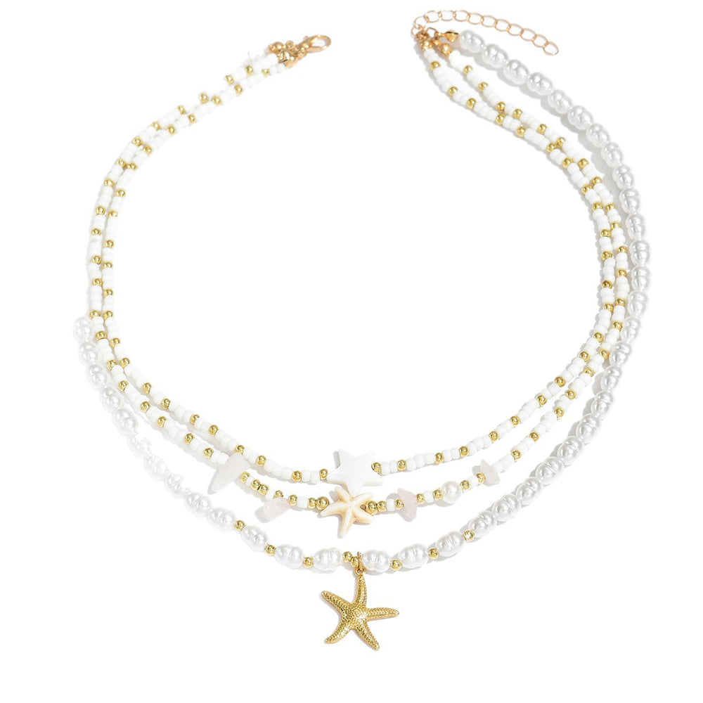 Wholesale resort-style necklaces, european and american cross-border niche luxury accessories, bohemian-style pearl and starfish sweater chains