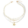 Wholesale resort-style necklaces, european and american cross-border niche luxury accessories, bohemian-style pearl and starfish sweater chains