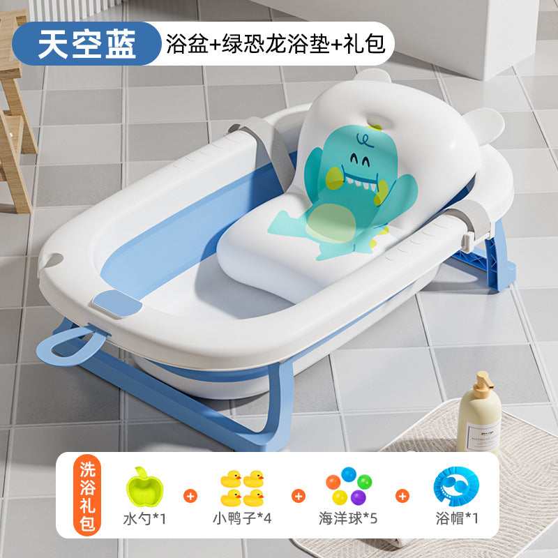 Large collapsible baby bathtub - portable baby bathtub for home use - infant and toddler bath seat - plastic newborn and children's bath supplies