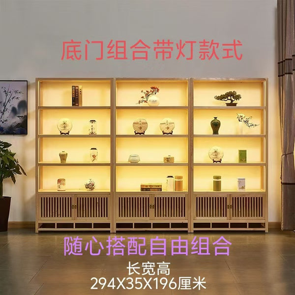 New Chinese Solid Wood Duobao Pavilion Solid Wood Display Cabinet Tea Shelf Tea Room Partition Shelf Display Cabinet